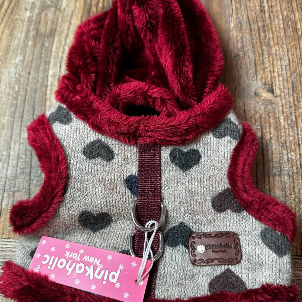 Red and brown Heart Patterned Dog Hoodie